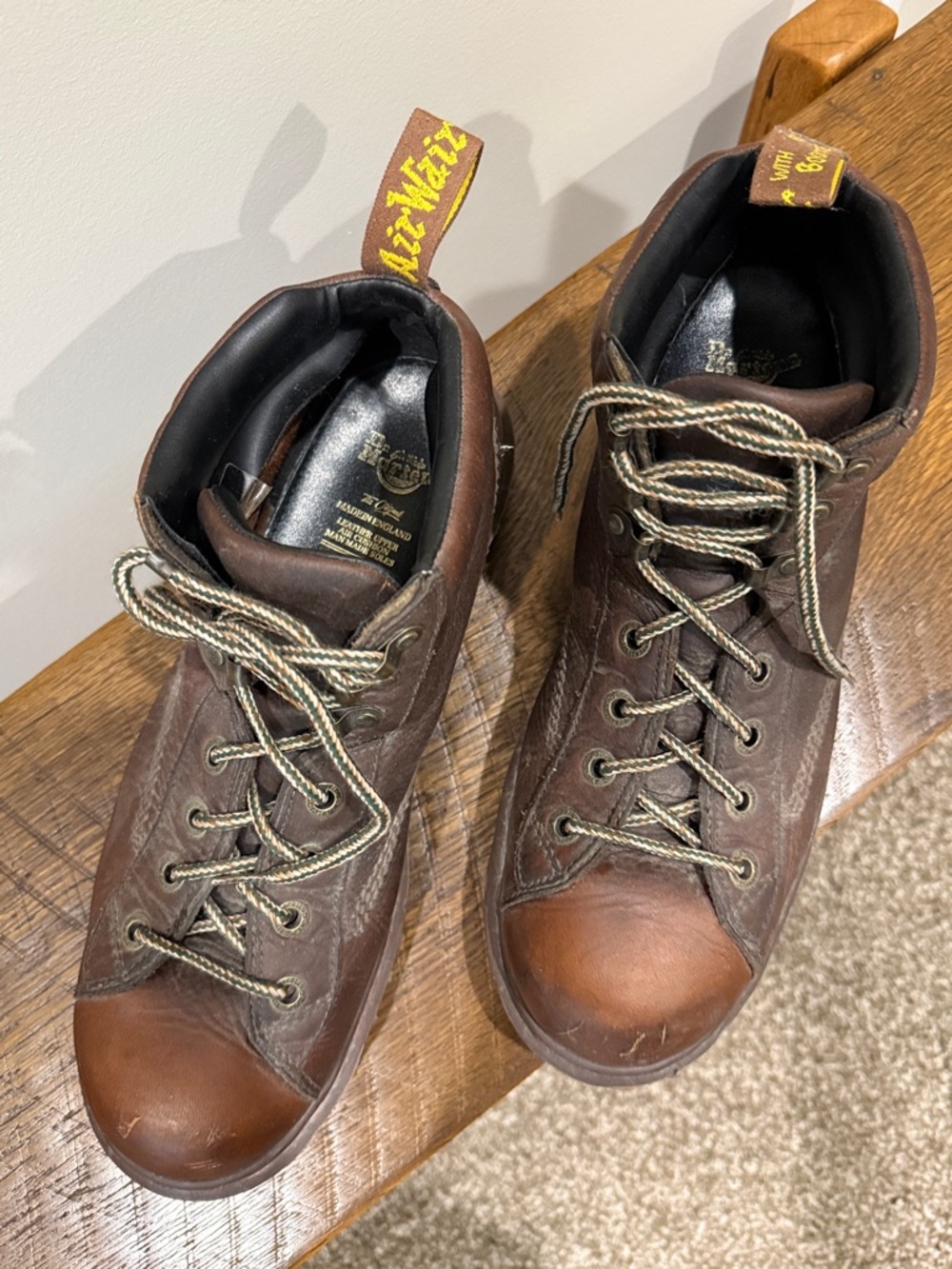 Men's Brown Leather Dr Marten’s Work Boots - Rugged Ankle Boot - Picture 3 of 9